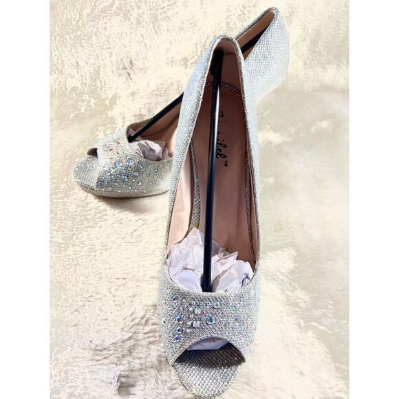 Silver Glitter Heels Size 8.5 New - Picture 6 of 14
